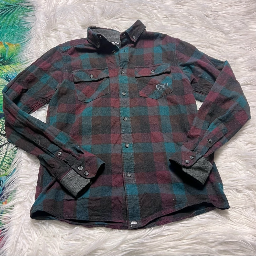 Kavu Gray and Teal Plaid Shirt